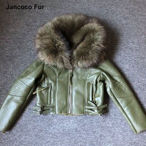 Grande estupendo de la piel del mapache chaqueta Real forrado escudo cuero de la zalea para las mujeres - Product Image 5