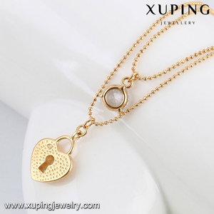 Joyería de moda collar de corazón de diamante de circonia cúbica de oro de 18k de último diseño 43274, diseños de collar largo dorado