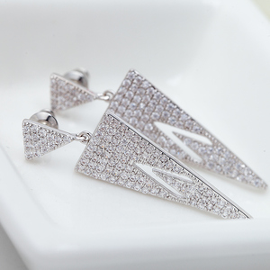 LUOTEEMI büyük uzun küpe çift ters üçgen içi boş köpüklü kübik zirkon mikro kadınlar Dangle uzun küpe - Product Image 4