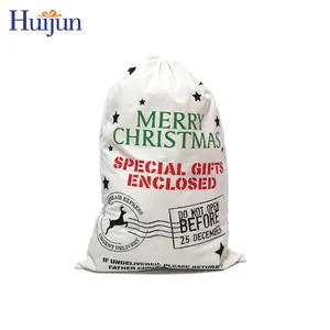 Wholesale 2022 Christmas Crafts Handmade Christmas Canvas Bag Santa Sack For Gifts Party Decoration Drawstring Bag Xmas gifts