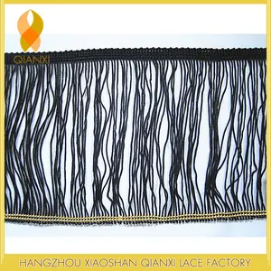 Stretch Fringe 4 INCH CHEAP POLYESTER BLACK FRINGE FOR CLOTHES Stretch Fringe Chainette For Dancewear CLOTHES