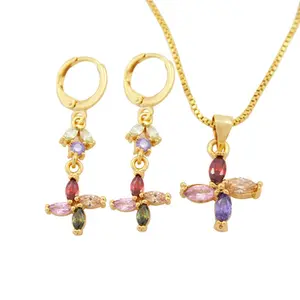 DTINA 沙特阿拉伯镀金风格优雅水晶花首饰套装锆石项链和耳环套装