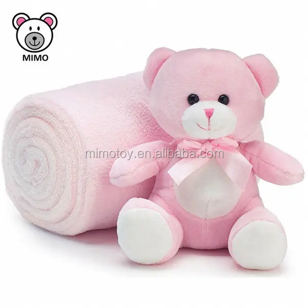 Bonito Rosa Urso De Pelúcia Cobertor Conjunto de Brinquedos Para Crianças Atacado LOGOTIPO Personalizado Bicho de pelúcia Plush Macio Polar Cobertor Do Bebê Do Velo