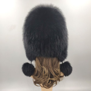 Bonnet en fourrure de renard brodé à la main pour <span class=keywords><strong>femme</strong></span> - <span class=keywords><strong>Chapeau</strong></span> rayé ajustable en tissu courant pour usage quotidien ou festif - Product Image 4