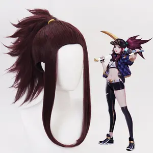 Wholesale LOL KDA Akali Wig 45cm Medium Long Dark Purple Mixed Perucke Synthetic Anime Cosplay Wigs