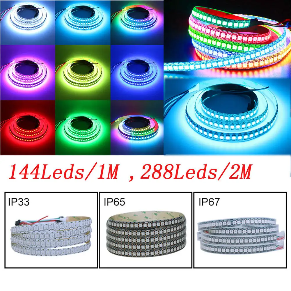 Dải Đèn LED WS2812B Thanh Chìa Khóa DC 5V Màu Đen Trắng PCB Thông Minh Địa Chỉ WS2812 IC 144 LED RGB 50CM 1M 2M 17Key