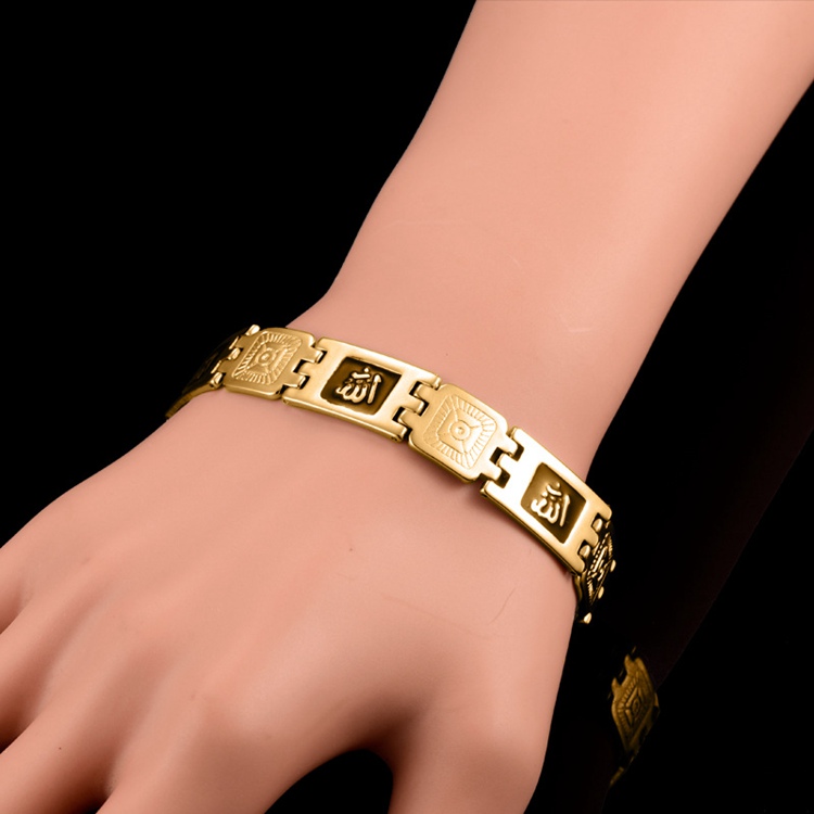 Dreamtimes Bracciale Musulmano Allah Islam In Acciaio Inox - Fiori Di Loto E Calligrafia Araba - Apertura Regolabile Per Donne E Uomini