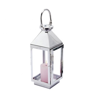 Venta al por mayor jardín hogar decorativo colgante clásico <span class=keywords><strong>Metal</strong></span> Acero inoxidable vidrio oro plata portavelas farol conjuntos - Product Image 4