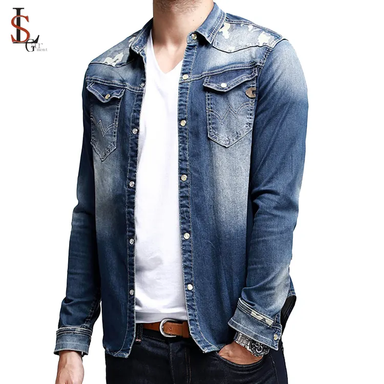 Trung Quốc Bán Buôn Thương Hiệu Casual Mẫu Mới Bán Buôn Denim Áo Sơ Mi Nam