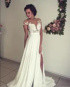 Illusion A Line Floor Length Beach Chiffon Suzhou Wedding Dress