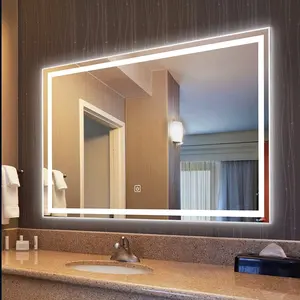 Wall Led Light Mirrors Illuminated Aluminum Frame Bathroom Wall Mounted Smart Led Mirror With Time Display