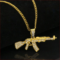Blues acier inoxydable chaîne cubaine Mini pistolet Style AK-47 pendentif collier pour Hip Hop hommes femmes bijoux