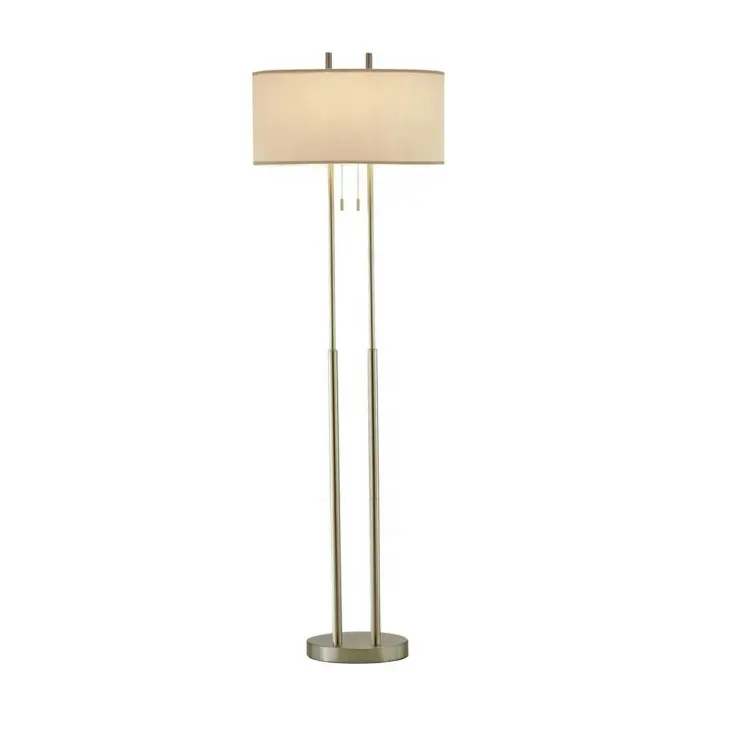 Modern Designer Lamp Brushed Nickel Four Tripod Floor Lamp With Beige Cylinder Lamp Shade For Home Hotel Decor
