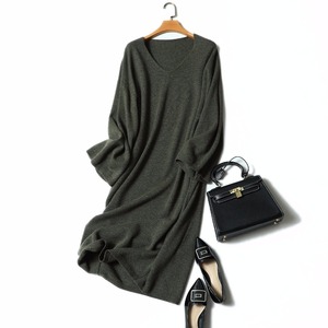 Abiti da <span class=keywords><strong>donna</strong></span> in cashmere lavorato a maglia con scollo a V allentato inverno plus size abiti da <span class=keywords><strong>donna</strong></span> maglione vestito <span class=keywords><strong>abbigliamento</strong></span> <span class=keywords><strong>donna</strong></span> - Product Image 4