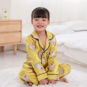 Pyjama confortable respirant pour garçons et filles, à manches longues, col à revers de couleur pure, vêtements pour enfants, bon marché, vente en gros - Product Image 4
