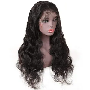 Grosir 100% Rambut Panjang Seksi Manusia Gadis Rambut Indian Alami Gelombang Tubuh 13*4 Wig Renda Depan untuk WANITA HITAM