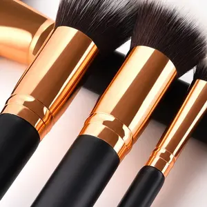 SFM Brand Newest Rose Gold Aluminum Tube Double Ended Makeup Brush Black Wooden Handle Large Makeup Brush Set Makeup Brush