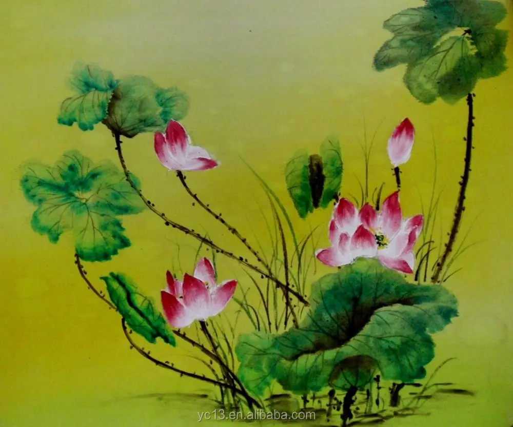 Güzel el yapımı modern pop art lotus çiçeği akrilik yağlıboya resim tuval