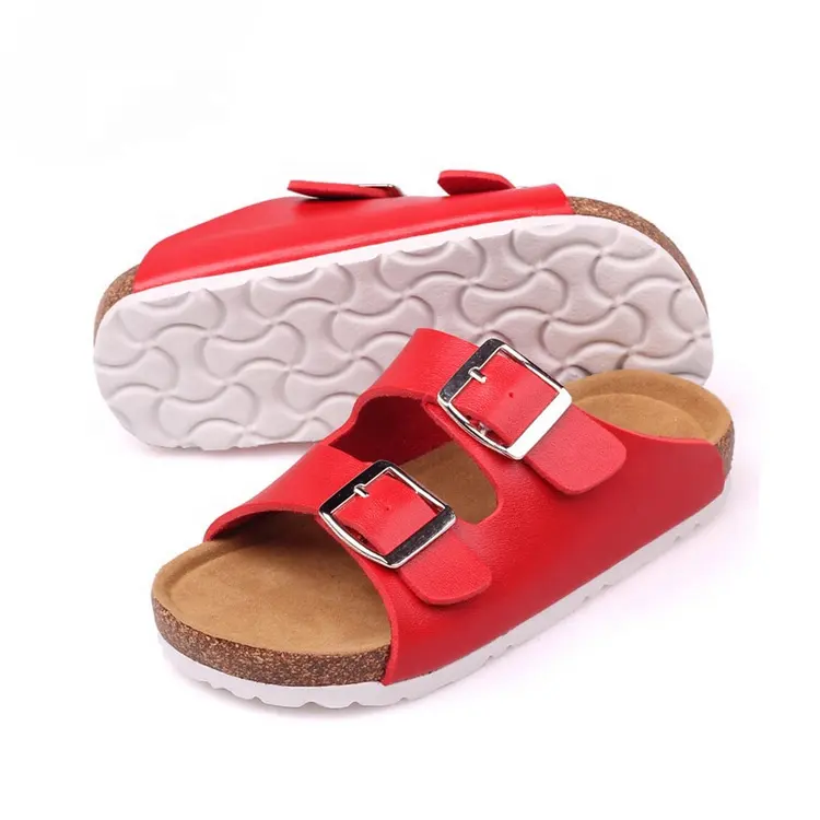 wholesale good quality kids children boys girls flat sandals slip-on slippers with soft cushion insock and cork sole foot-bed
