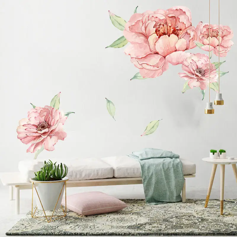 Living room wall decor 3d peony removable furniture flower decals
