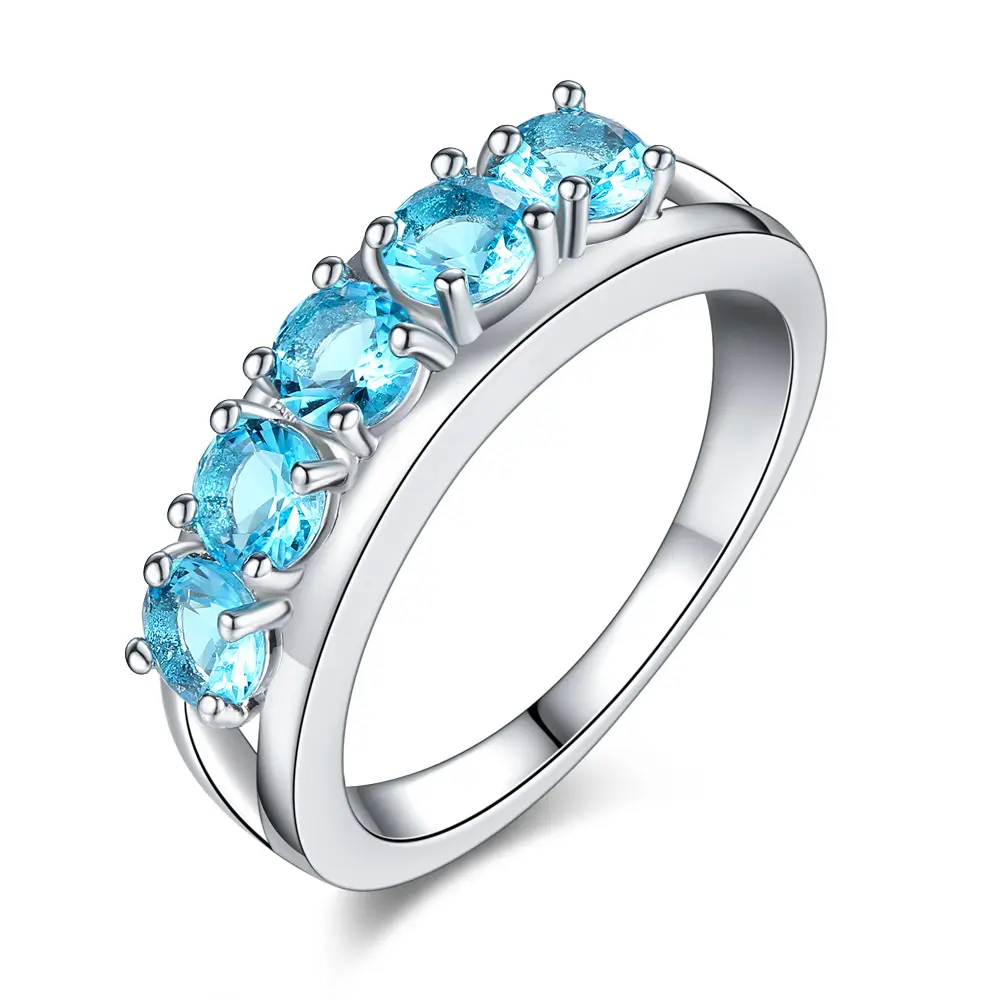 Cincin Pertunangan 5 Pria dan Wanita, Perhiasan Cincin Pernikahan Pesta Zirkon Biru Laut Pasangan