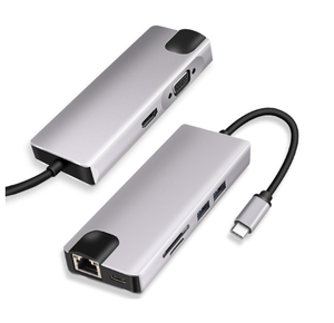 Giá rẻ Giá sản phẩm mới 8 trong 1 3.1 USB C Loại C trung tâm để RJ45 Gigabit Ethernet PD sạc + HDMI + VGA + 2 * USB 3.0 + SD/TF Đầu Đọc Thẻ - Product Image 1