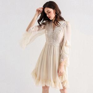 Women Blue Sleeve Frills Belted Front <strong>Tulip</strong> <strong>Dress</strong> - Product Image 4