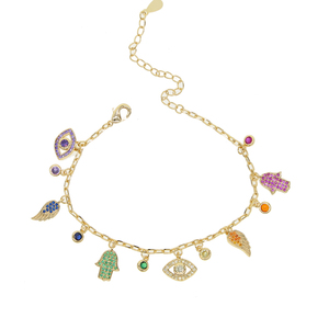 Pulsera de Cadena con Dije de Mano <span class=keywords><strong>Hamsa</strong></span> y Ala de la Suerte con Circonitas, Nuevo Diseño de Verano 2023 - Product Image 2