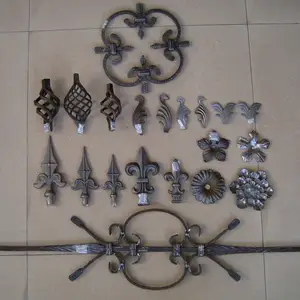 Fence wrought iron drop forged ornamental parts for decoration curved S C round complicated flower