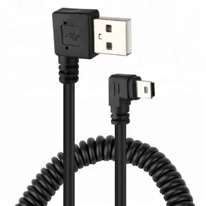 30 cm Kép Trái Góc 90 Độ USB 2.0 A để Mini USB Nam Xuân Xoắn Cáp cho Điện Thoại Di Động điện thoại