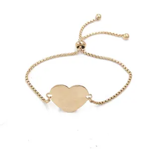 Stainless Steel Trendy Engraved Heart Charm DIY Love Gift 3 Colors Jewelry Making Adjustable Box Chain Bracelet