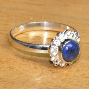 925 Sterling Silver Round Shape <b>Lapis</b> <b>Lazuli</b> Gemstone Designer <b>Ring</b> Jewelry for Women Casa De Plata - Product Image 2