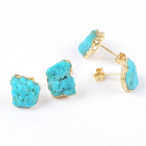 Natural Raw <strong>Turquoise</strong> <strong>Studs</strong> <strong>Earrings</strong>, Freeform Shape <strong>Turquoise</strong> <strong>Earrings</strong> Wholesale - Product Image 2