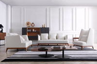 Wohnzimmer-Sofa Holz-Ecksofa-Set Möbeldesigns Stoff Skandinavisch Modern 3-Sitzer Massivholz-Sofa mit Liegefunktion