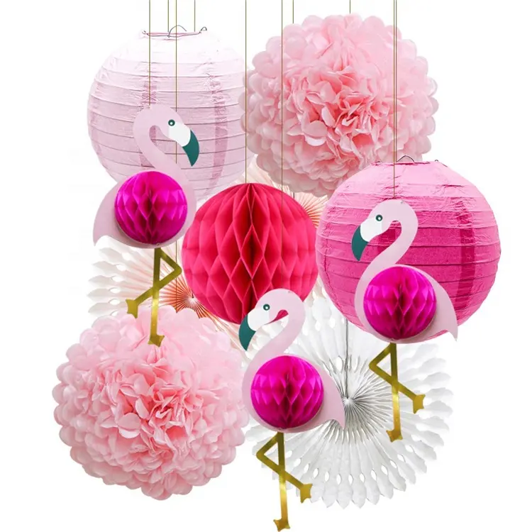 NICRO 11 Pcs Theme Decoration Flamingo Themed Happy Birthday Women Summer Party Supplies Hawaii Party Decoration