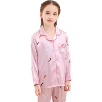 बच्चों साटन रेशम Nightwear लंबी आस्तीन नाइटवियर पजामा सेट बच्चों लड़कियों घर पहनने सूट