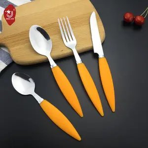批发创意塑料尖柄餐具不锈钢餐具勺子叉套装