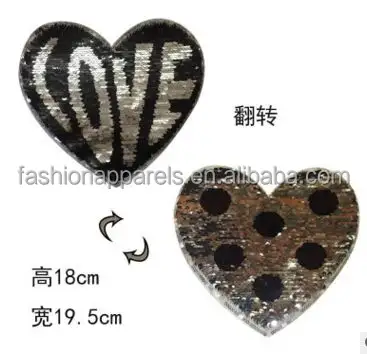 reversible sequin appliques custom wholesale heart shape sequin applique sequin embroidery