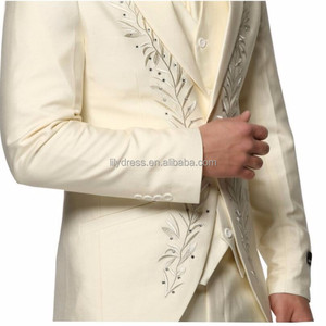 Traje de Moda Color Marfil (Chaqueta+Pantalones+Chaleco), <span class=keywords><strong>Trajes</strong></span> Personalizados de Color Sólido con Pedrerí<span class=keywords><strong>a</strong></span>, Traje de Boda para Hombre, Traje Bordado de Tres Piezas, Esmoquin - Product Image 6
