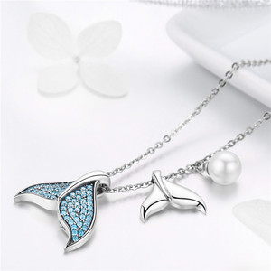 GR85 925 Sterling Silver Summer Ocean Mermaid Whale's Tail Blue Zircon Jewelry <strong>Necklaces</strong> <strong>Ring</strong> Set for Women Parties <strong>Weddings</strong> - Product Image 4