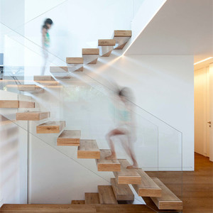 Escalera en voladizo con travesaño oculto, tipo entrada a la pared, con peldaños de vidrio y madera - Product Image 4