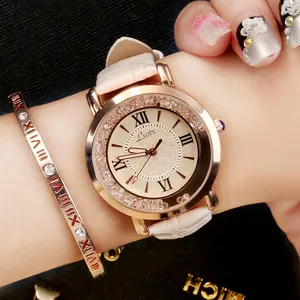 >>> זורמת ריינסטון שעון קוורץ אישה האופנה עור PU נשי אלגנטי גבירותיי שעונים