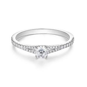 Bague de fiançailles diamant massif pour femmes, anneau rond brillant, bijoux fins, en or blanc 18k