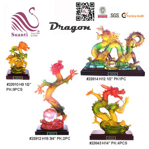 Clear Colorful Liuli Effect Resin Dragon Statues for Home Fengshui Decoration