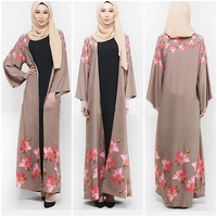 A3329 de poliéster de impresión de algodón kimono kaftan musulmán árabe frente abierto abaya