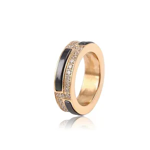 New Innovative Products Gold Plated Unisex Black and White Color Ceramic Ring