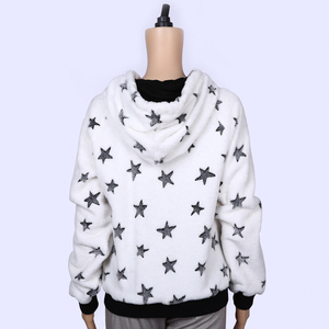 Felpa con Cappuccio Jacquard a Stelle in Pile di Poliestere di Alta Qualità - Pigiama Moda Donna - Product Image 3