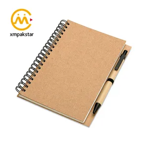Praktische benutzer definierte Notizbuch ECO Cover Kraft Metall Spiral Journal Notizbuch mit Stift