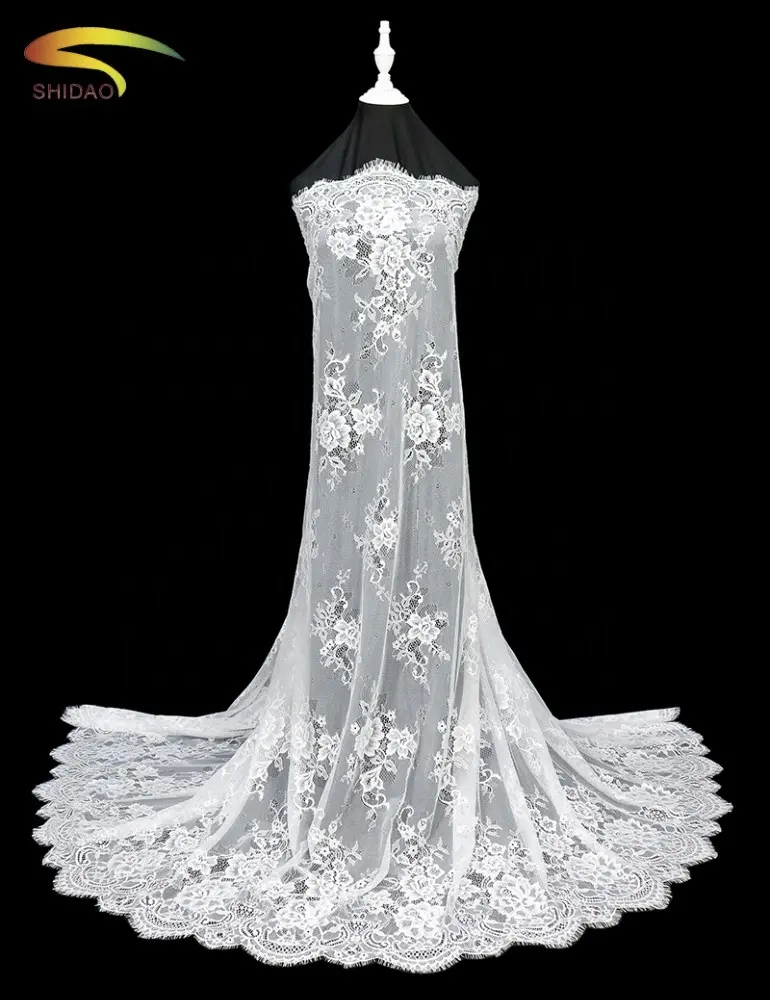 3 metri bianco floreale del ciglio francese stretch nylon tessuto del merletto per africano Francese velo da sposa abito