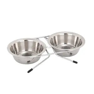 En fer forgé sur mesure pour animaux de compagnie avec deux bols en acier inoxydable - Product Image 1